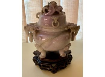 Jade Urn With Stand In Original Decorative Box Tiny Chip