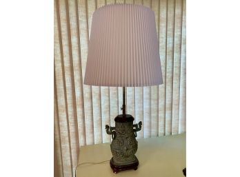 Table Lamp W/ Wood And Brass Base