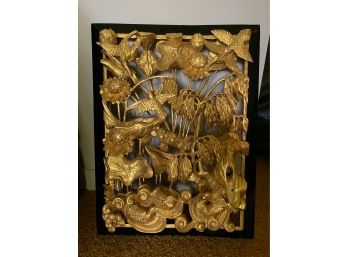 Beautiful Gold Painted Wood Carving 2D Wall Art