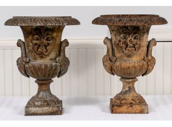 Pair Of Vintage Victorian-style Cast Iron Planters