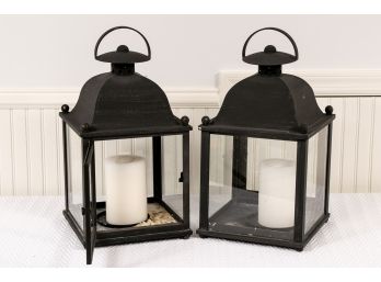 Pair Of Large Lantern-Form Candleholders