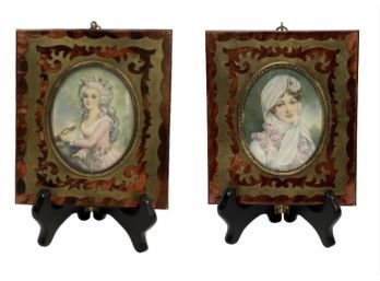 Inlaid Brass & Wood Frame Pair