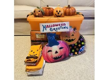 Halloween Decorations Complete With Orange Storage Bin