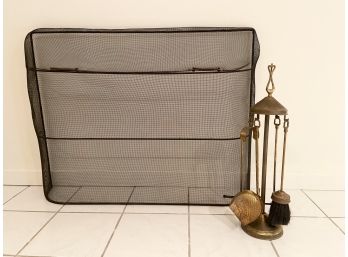 Vintage Fireplace Screen And Tools