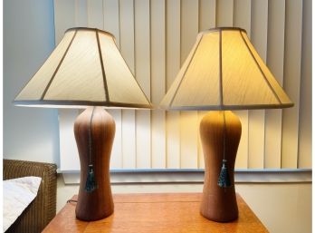 Pair Of Midcentury Modern Wooden Table Lamps