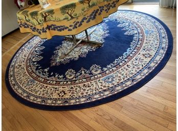 Bold Round Navy Blue Oriental Rug From The Mashad Collection, 8 Ft