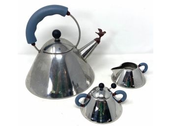 Alessi Italy Midcentury Modern Tea Kettle, Creamer, And Sugar Bowl