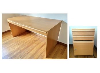 Modern Wooden Desk With Rolling Cabinet