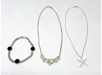 Sterling Silver Trio: Two Necklaces And One Bracelet