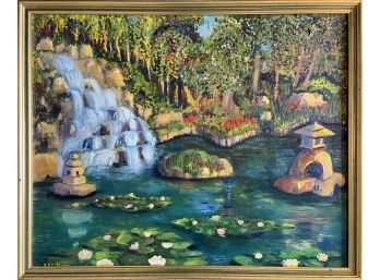 Framed Oil On Canvas Of Kyoto Garden In London, England