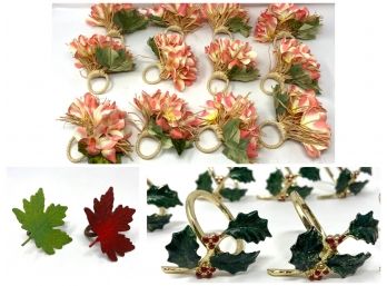 Various Napkin Rings: Christmas, Floral, Autumnal