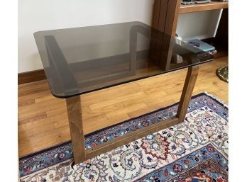 German Made Modernist Wood And Smoked Glass Side Table