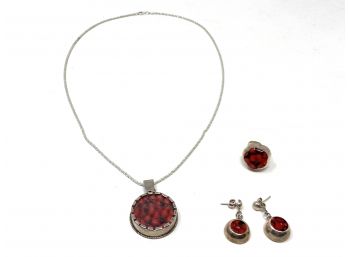 Sterling Silver Necklace, Ring, And Earring Set, Italy