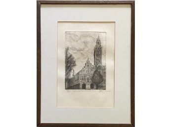 Etching Of University Library At K.U. Leuven, Belgium - Signed And Numbered