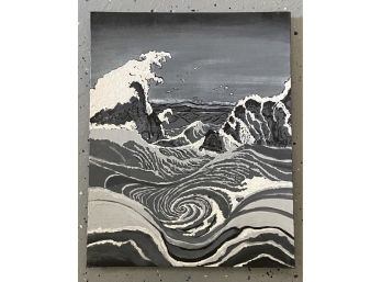 Black And White Ocean Wave Painting On Canvas