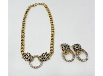 Wonderful Butler & Wilson Leopard Head Necklace & Earring Set Purchased At Harrods, London In 1995