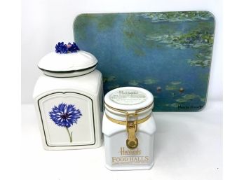 Villeroy & Boch Flora Charm Storage Jar, Vintage Harrods Jar, Monet Kitchen Cutting Board