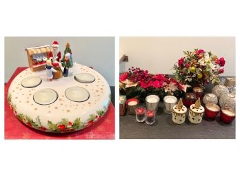 Christmas Holidy Decor Collection Including Candles And Centerpieces