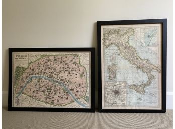 Framed Travel Map Prints (Italy And Paris) - Set Of 2