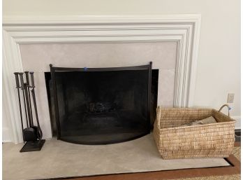 Restoration Hardware Metal Fireplace Set (Screen / Tools / Wood  Basket)