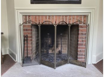 Wrought Iron Fireplace Set (does Not Include 2 Tools On The Side - Part Of Another Lot)