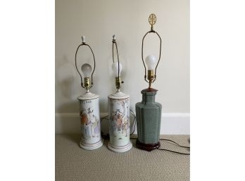 Porcelain Asian Style Lamps (Set Of 3) Untested