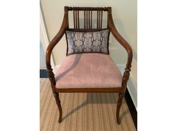 Wooden Cushion Suede Chair W/ Decorative Pillow