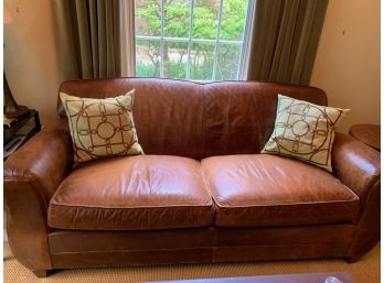 Restoration Hardware (Mitchell Gold) Distressed Brown Leather Sofa (Pillows Not Included)