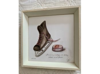 Wall Art - Vintage Framed Ice Hockey Skate And Puck Drawing