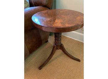 Tripod Style Distressed Wood Side Table With Lacquer Top