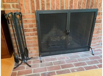 Restoration Hardware Fireplace Screen With Assorted Accessories (1st Floor Office)