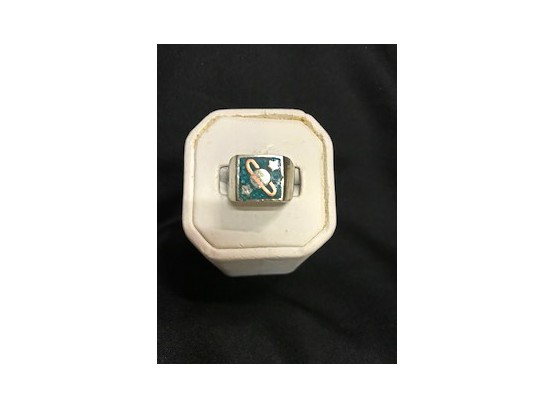 Vintage Sterling Silver Turquoise & Copper Inlay Ring Sz 8.5