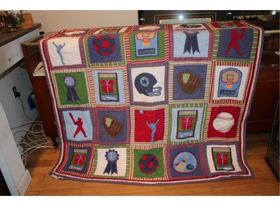 Pre Owned Pottery Barn Kids PB Kids Sports Twin Quilt
