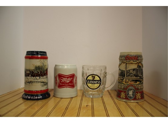 Mixed Lot Of Four Ceramic & Glass Collectible & Vintage Beer Steins