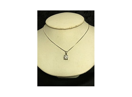 Sterling Silver Box Chain 18' & 1 Carat Cubic Zirconia Pendant .100 Ozt