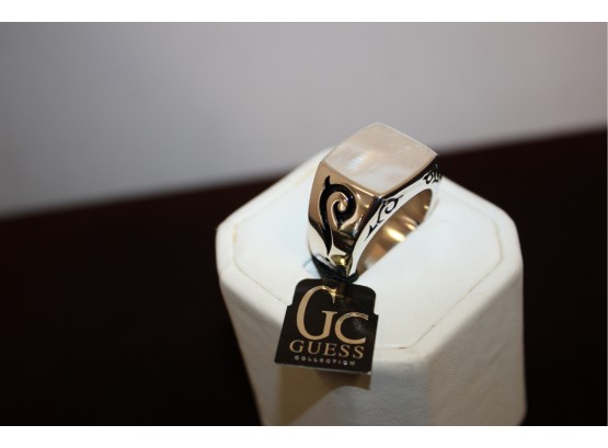 NWT GUESS Collection Sterling Silver & Mother Of Pearl Men's Ring Size 10