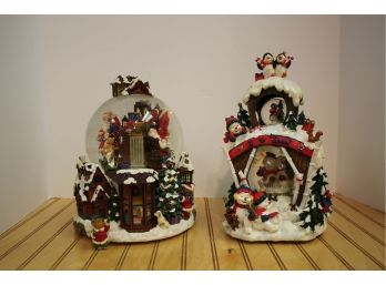 Christmas In July!!!  Two Large Musical Waterglobes