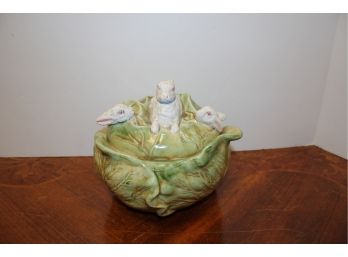 Ceramic Bunny & Cabbage Head Lidded Bowl