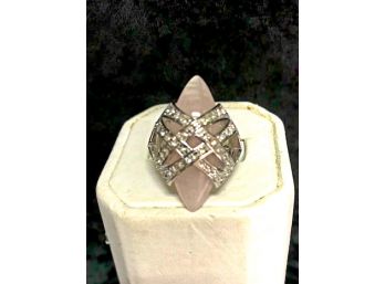 Guess Sterling Silver Rose Quartz And Cubic Zirconia Criss Cross Ring