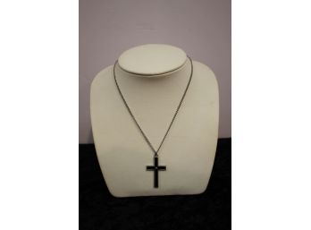 Vintage Stainless Steel & Inlaid Onyx Crucifix