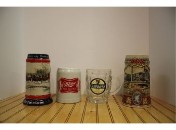 Mixed Lot Of Four Ceramic & Glass Collectible & Vintage Beer Steins
