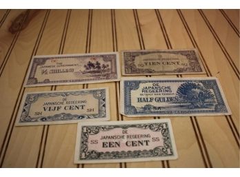 Lot Of Five Vintage JAPANESE Paper Currency Money