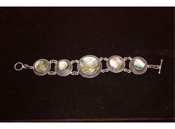 Vintage Sterling Silver 925 & Abalone Ladies 7' Link Bracelet