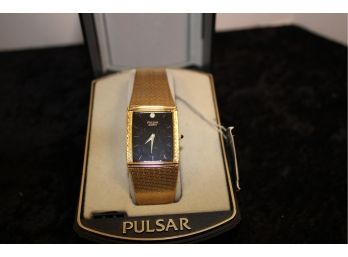 NOS PULSAR Men's Gold Tone Watch W/Diamond Chip