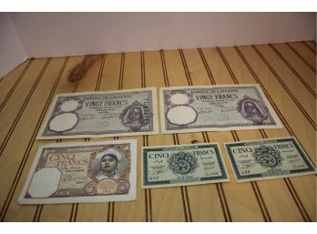 Lot Of Vintage Algerian Francs Paper Money Currency
