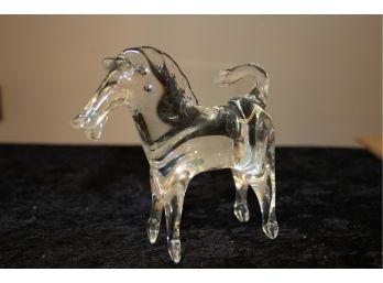 Hand Blown Clear Glass Horse Figurine