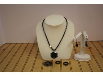 Mixed Lot Black Hematite Sun Necklace & Earring Set/Rings/Pendant