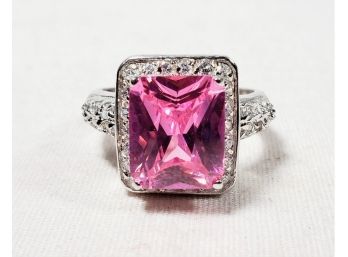 New Beautiful Pink Stone Sterling Silver Ring  Size 9