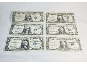 6 Silver Certificates $1 Dollar Bills (1 Star Note)