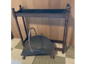 Antique Wood Planter With Metal Insert And Firewood Holder